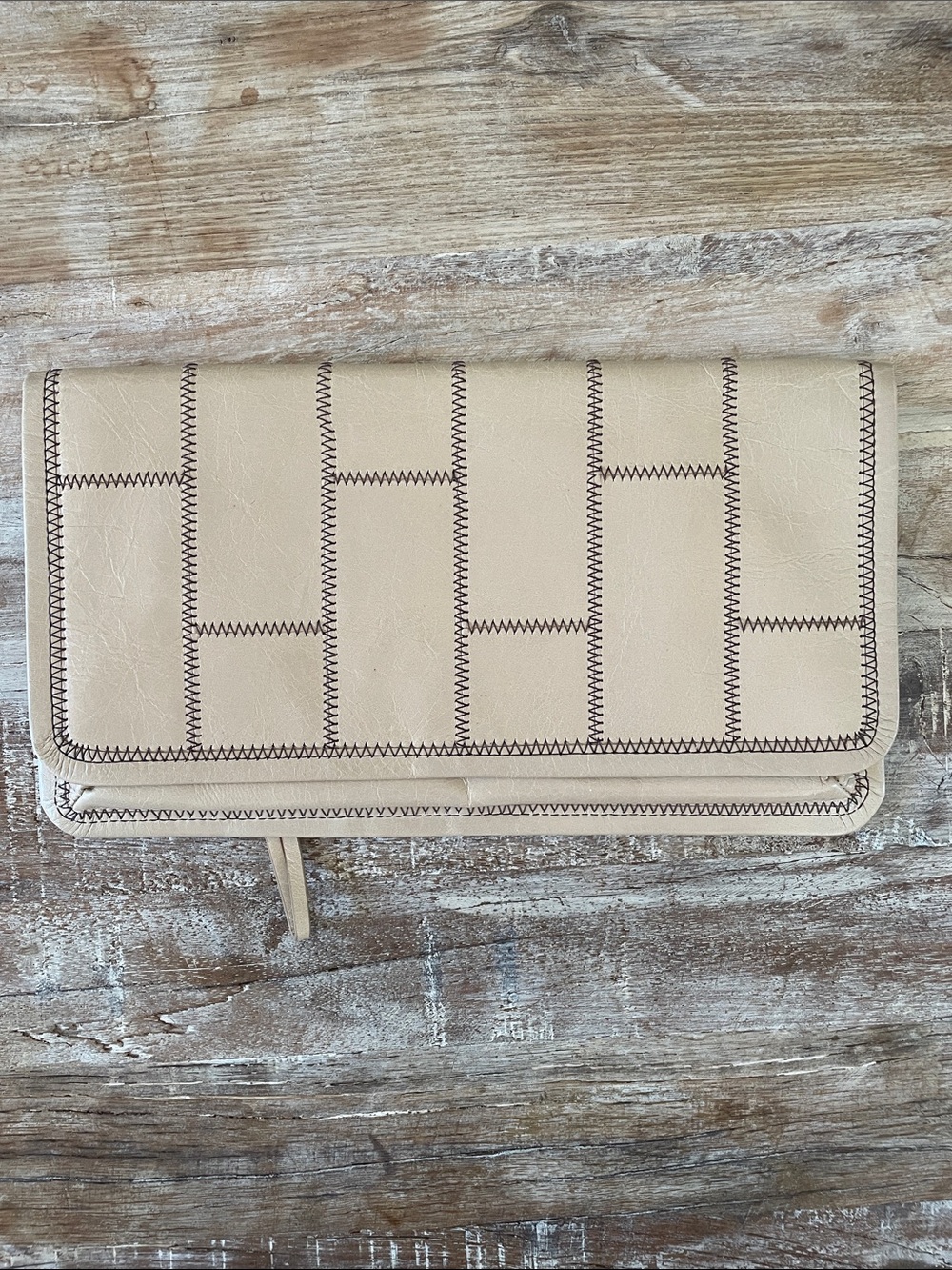 HOBO Cream Stitched Leather Wallet Clutch
